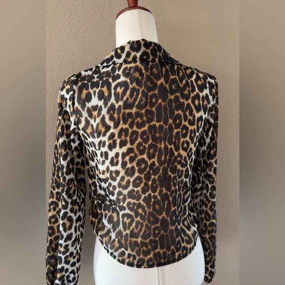 Leopard print chiffon polyester tie cardigan top - Picture 3 of 5